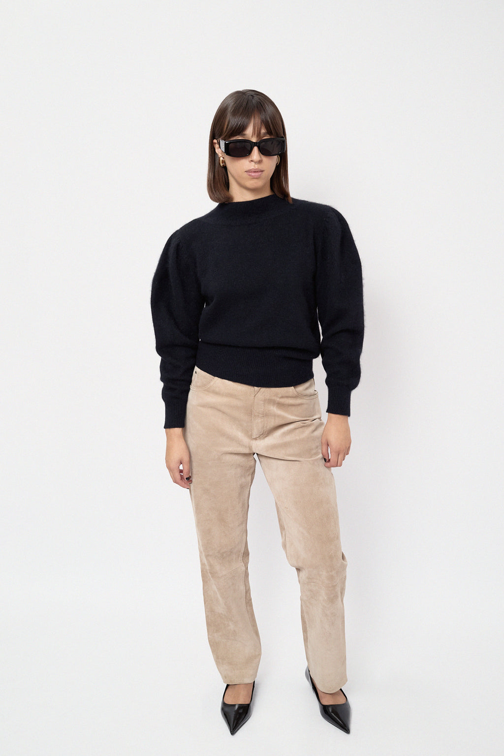 Buttery beige suede trousers