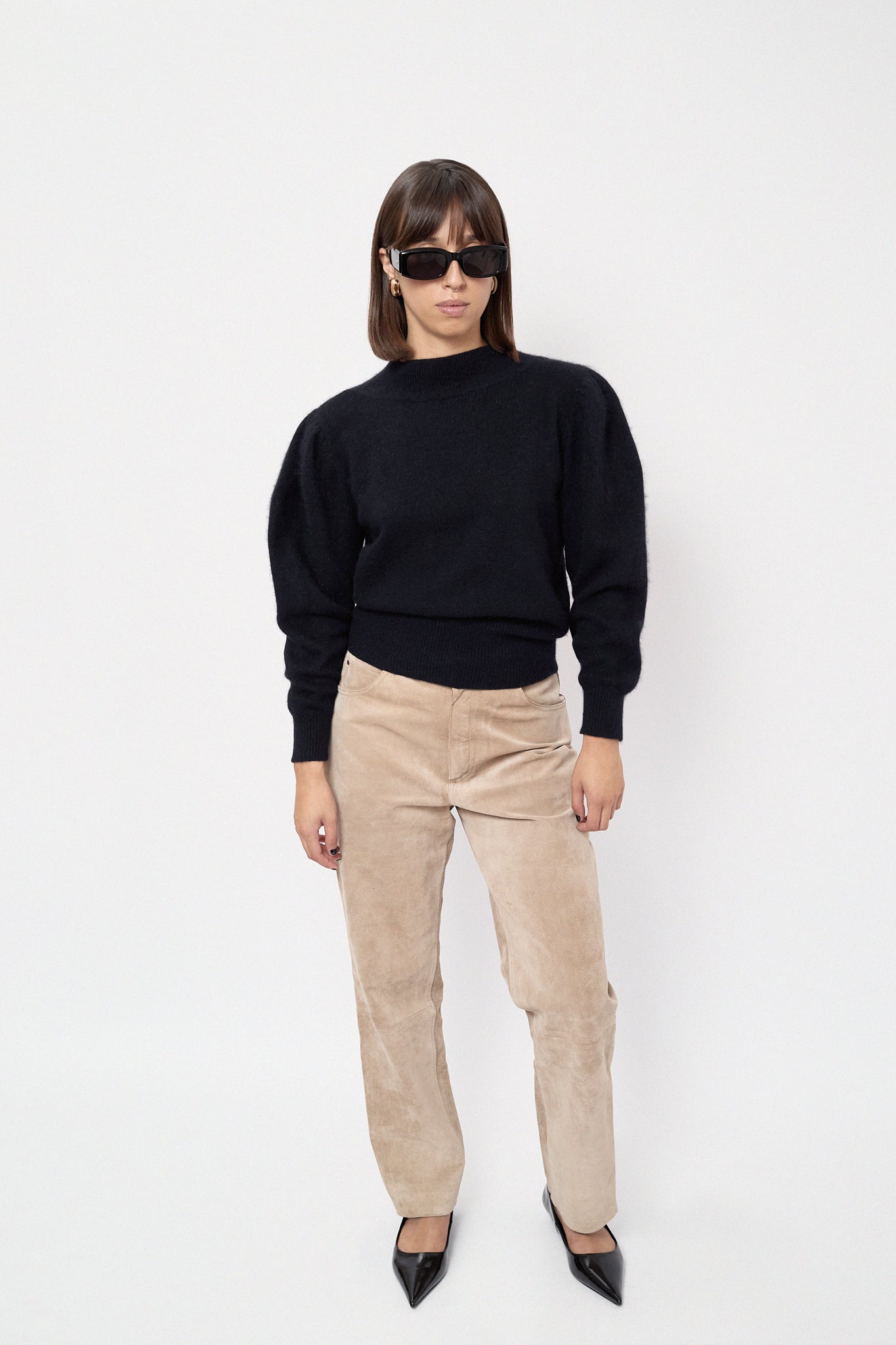 Buttery beige suede trousers