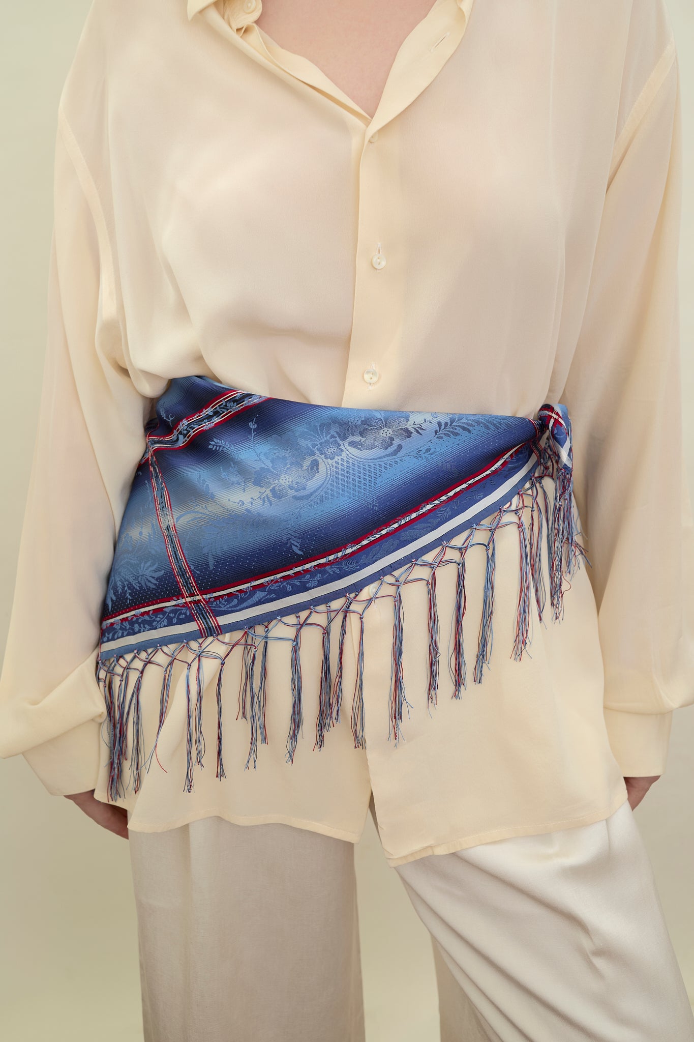 Silk plaid fringe scarf