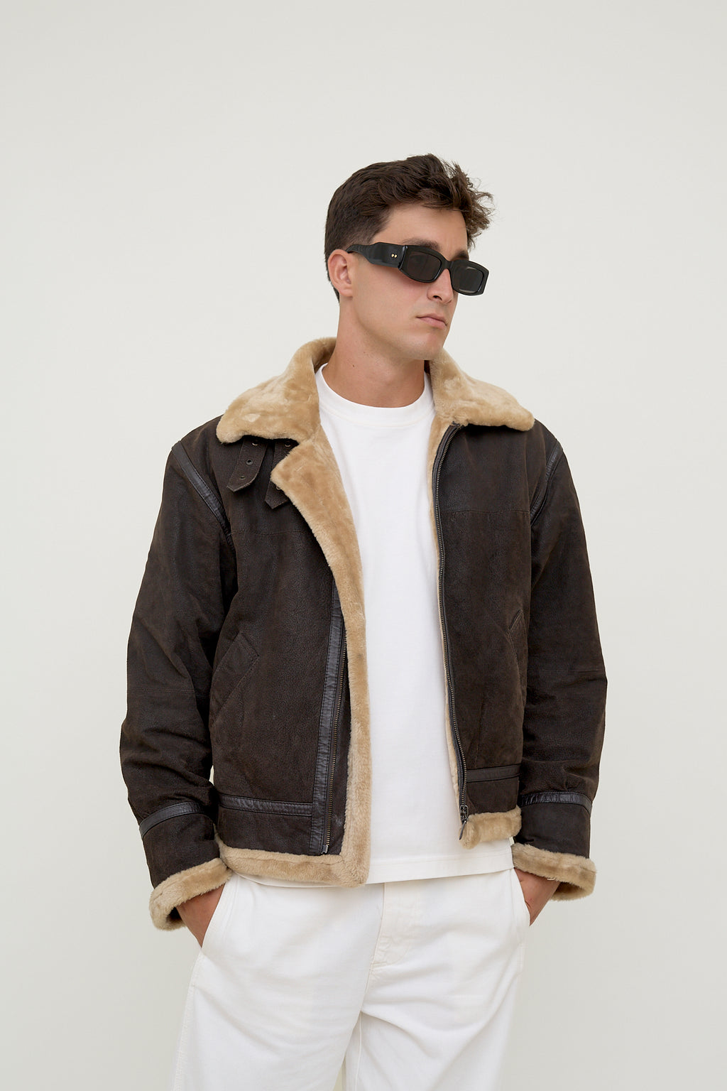 Sherpa-lined leather jacket