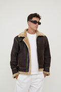 Sherpa-lined leather jacket
