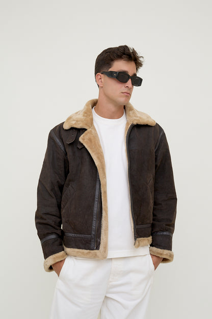 Sherpa-lined leather jacket