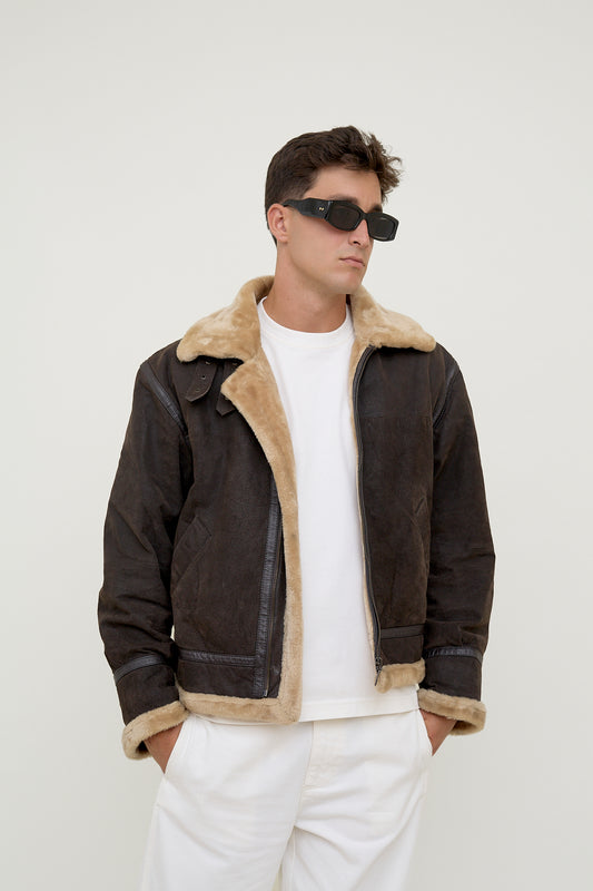 Sherpa-lined leather jacket