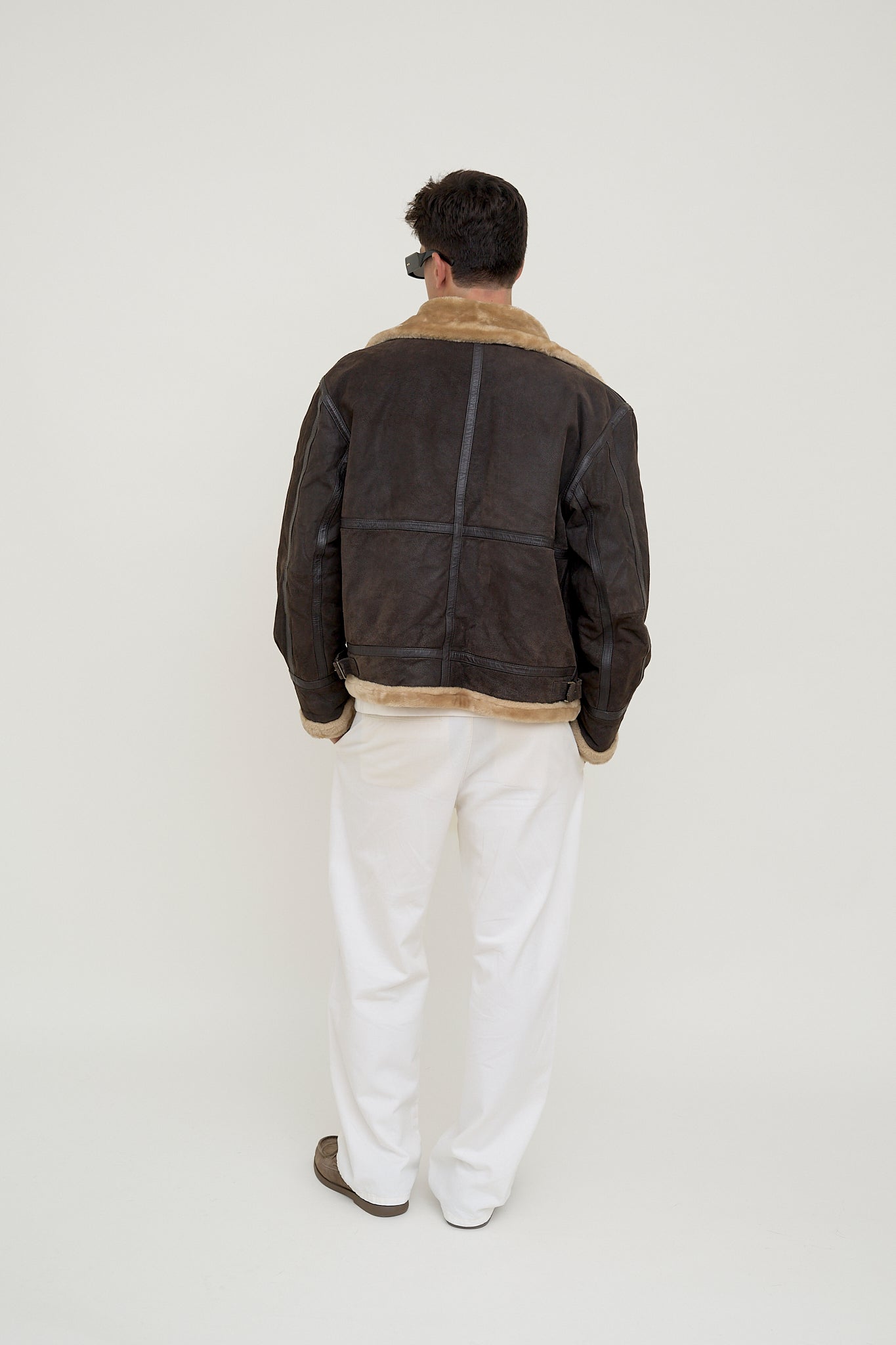 Sherpa-lined leather jacket