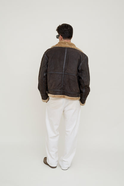 Sherpa-lined leather jacket