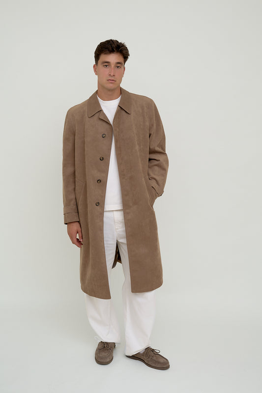 Unisex faux suede trench coat