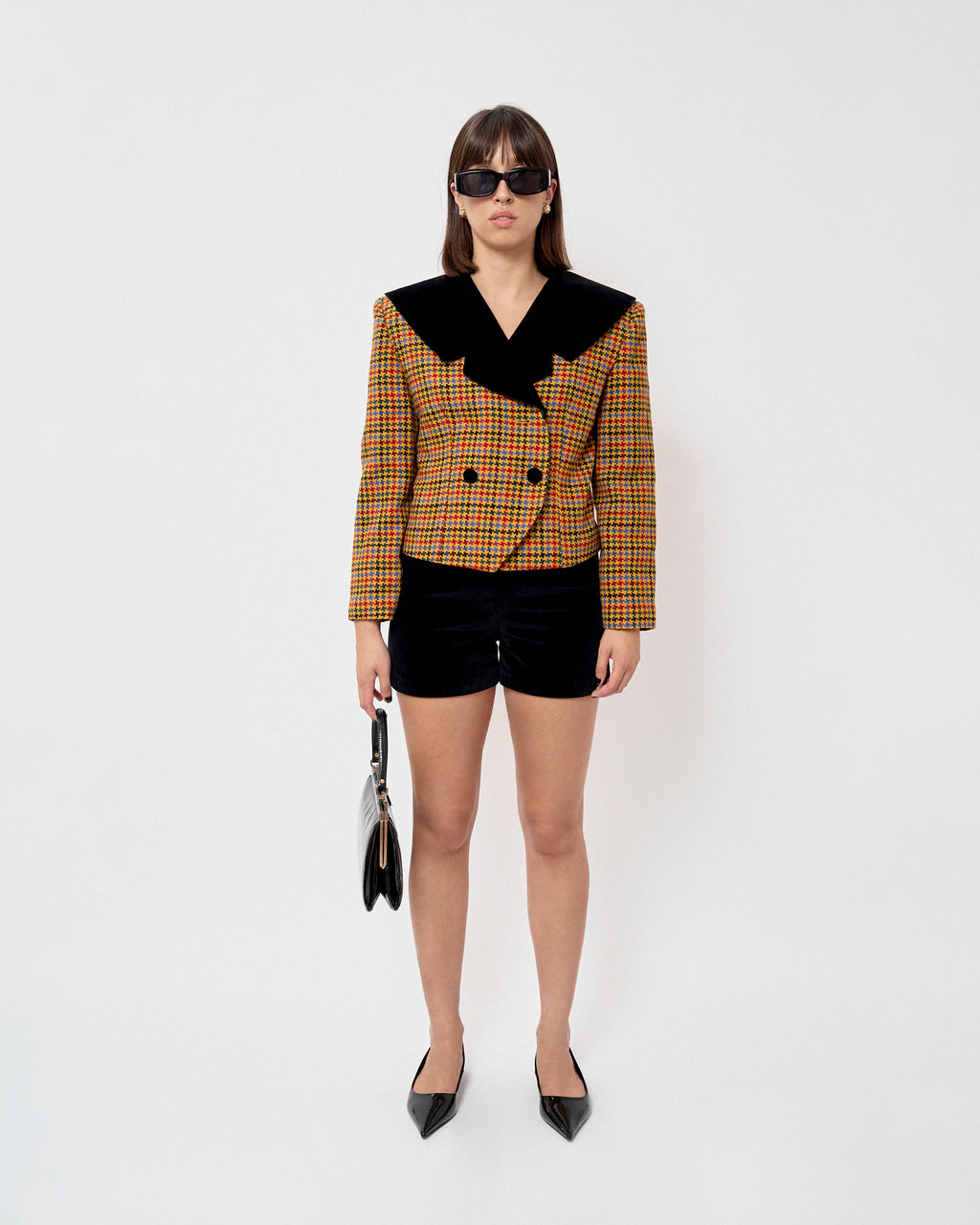 Velvet shorts & tweed blazer suit