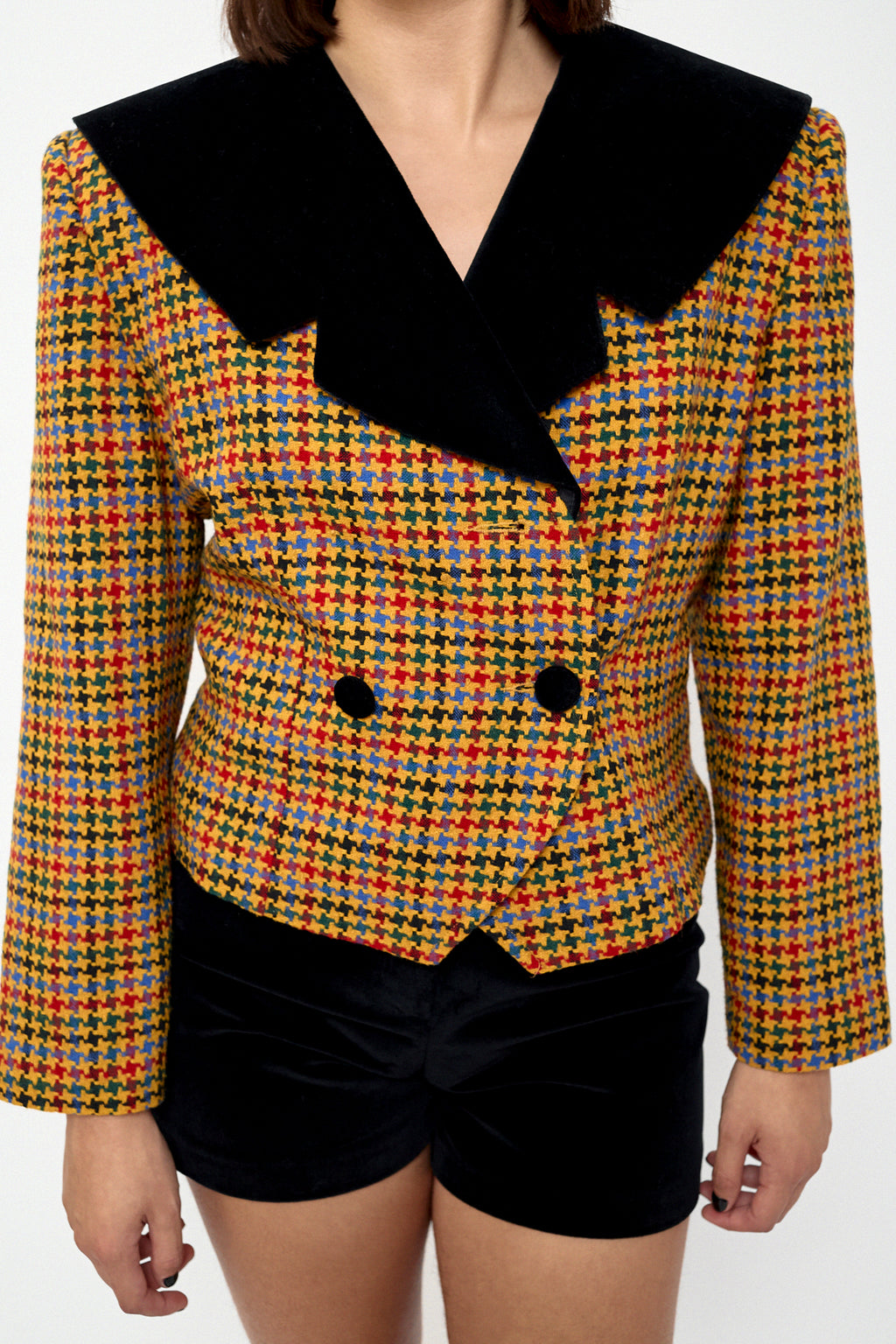 Velvet shorts & tweed blazer suit