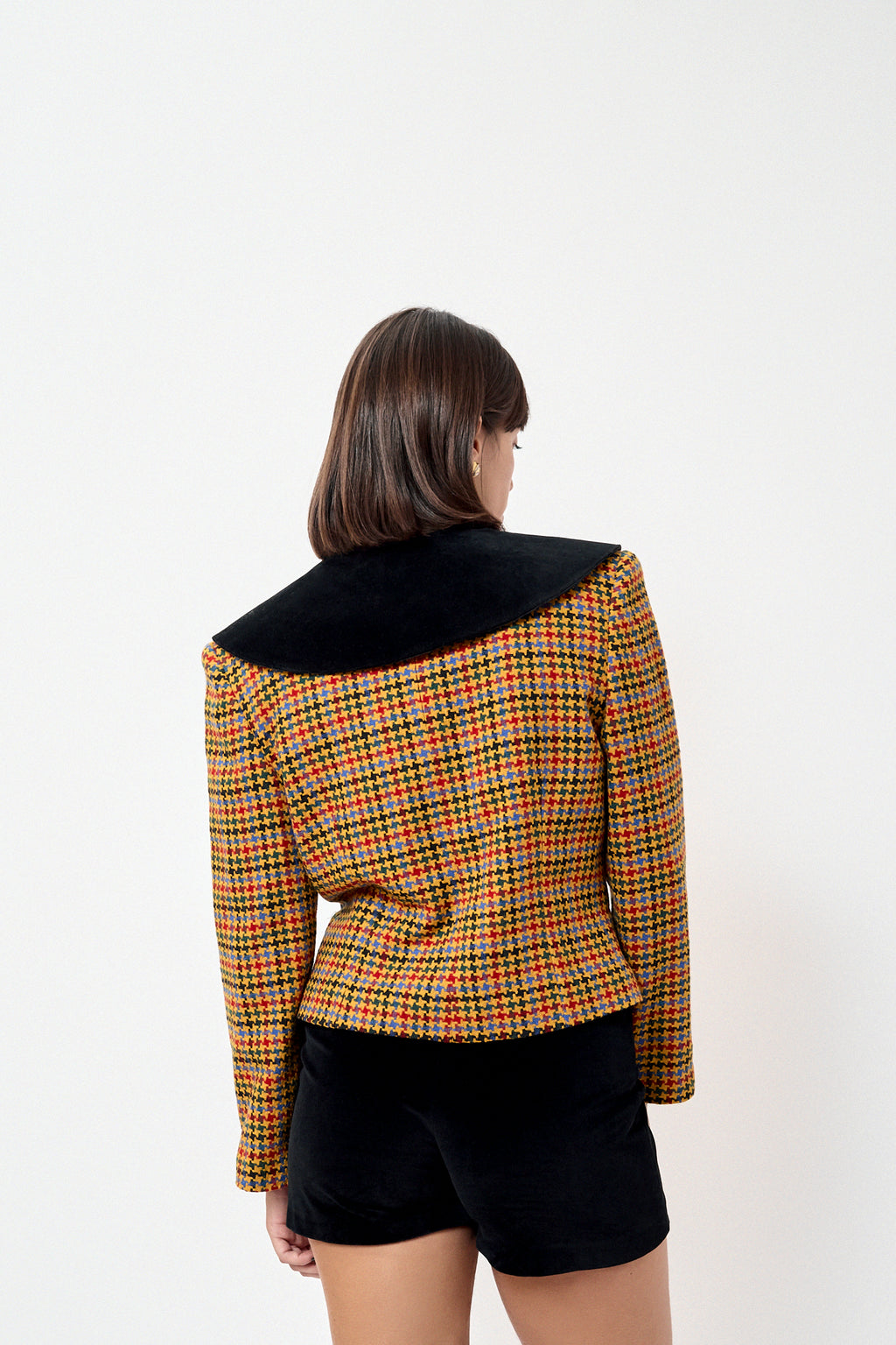 Velvet shorts & tweed blazer suit
