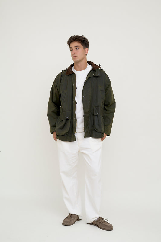 Waxed rain jacket with padding
