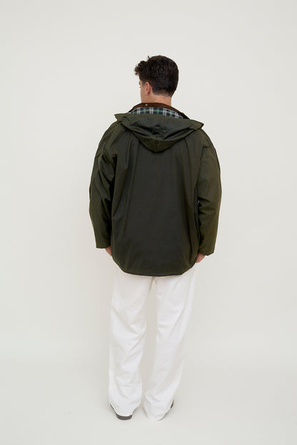 Waxed rain jacket with padding