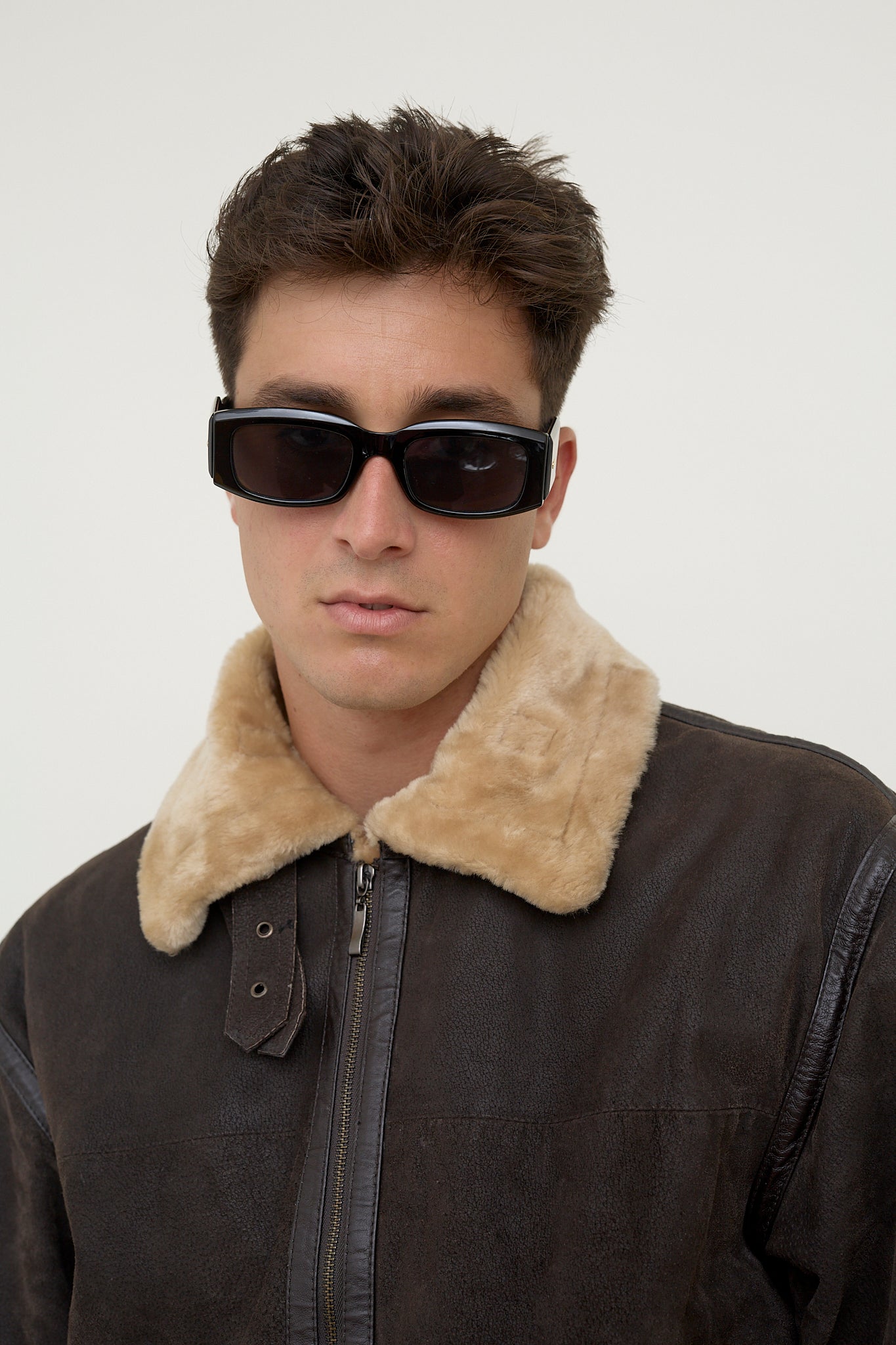 Sherpa-lined leather jacket