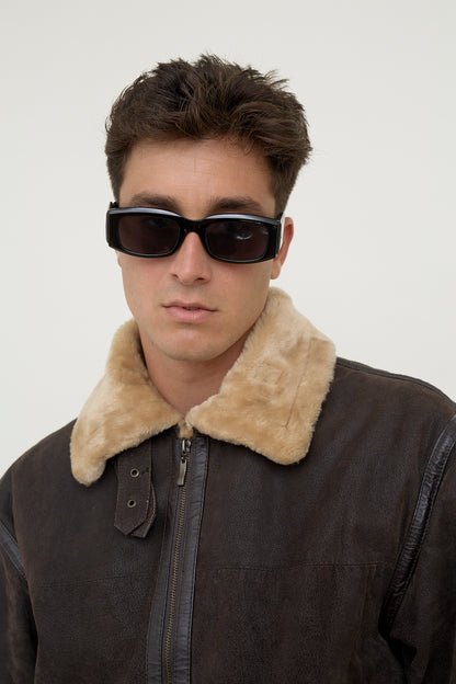 Sherpa-lined leather jacket