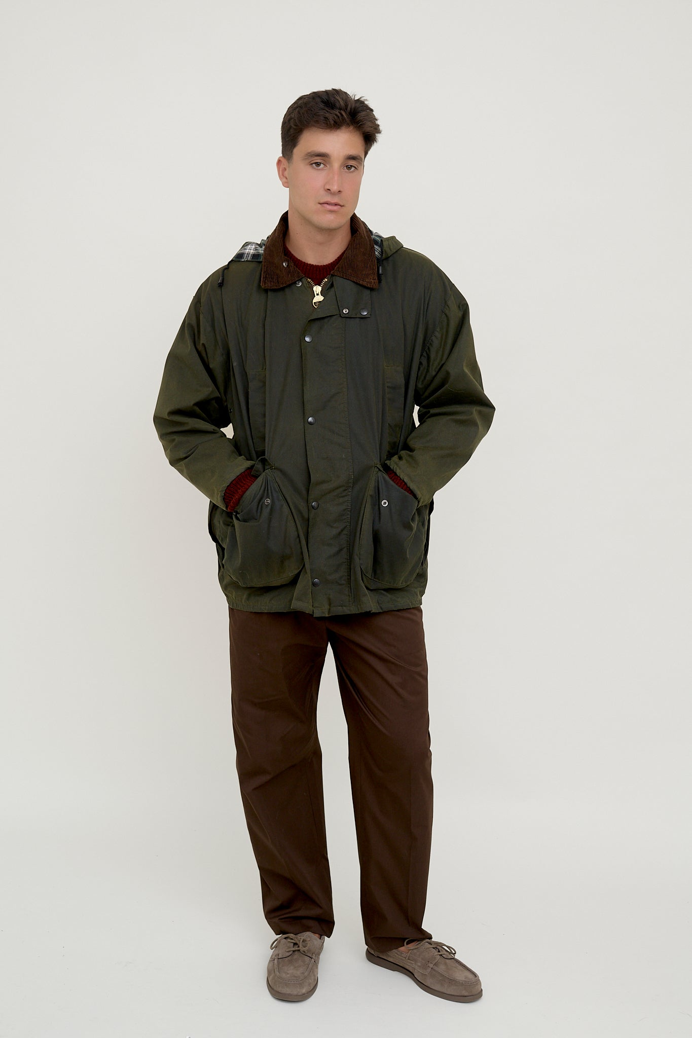 Waxed rain jacket with padding