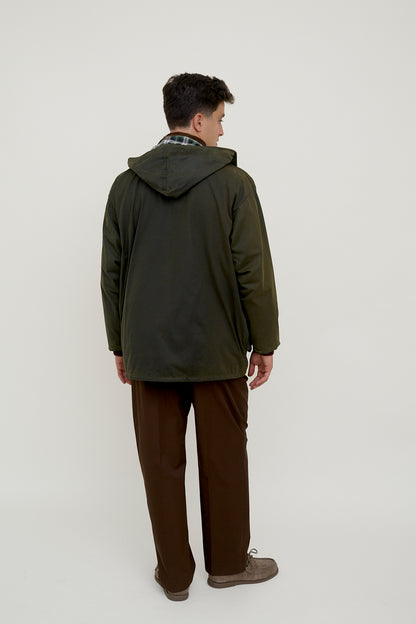 Waxed rain jacket with padding