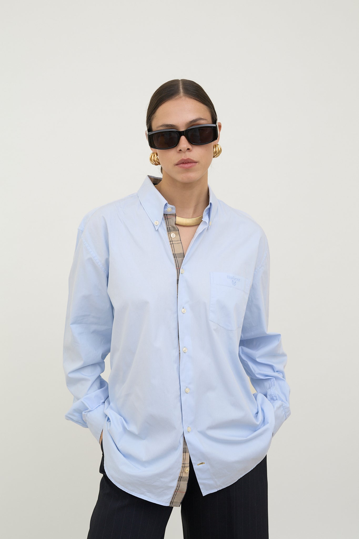 Crisp blue cotton Barbour shirt