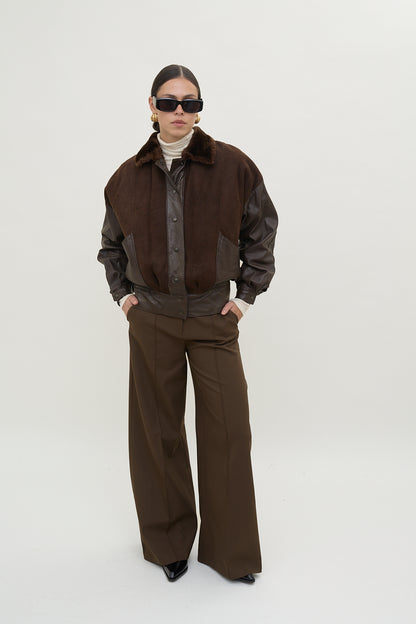 Leather bomber jacket with fur