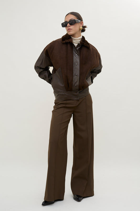 Leather bomber jacket with fur