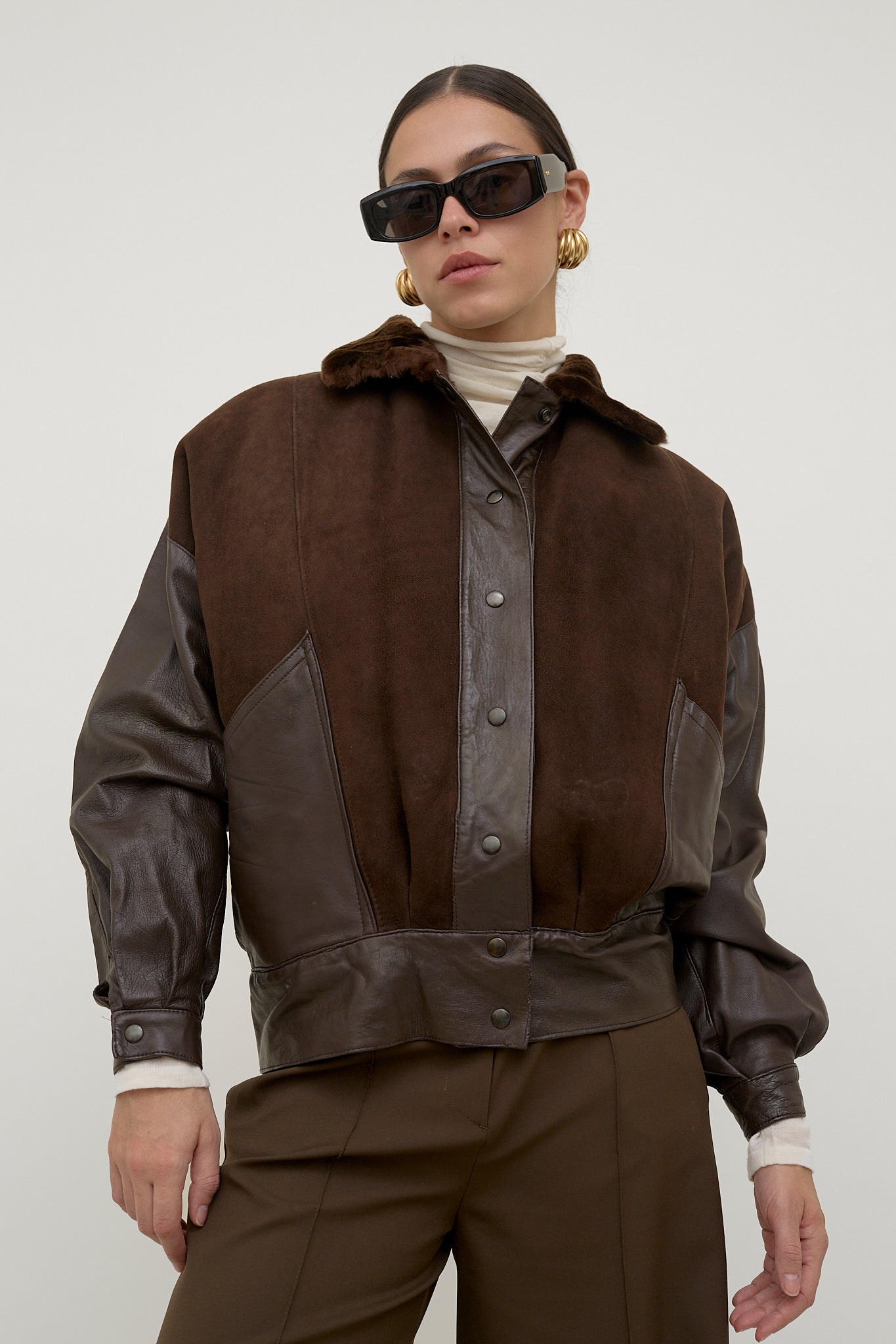 Leather bomber jacket with fur