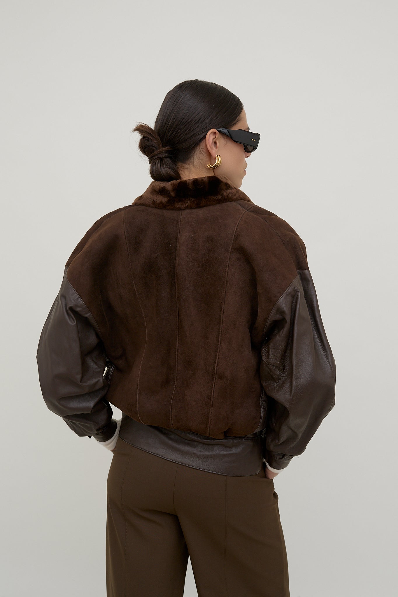 Leather bomber jacket with fur