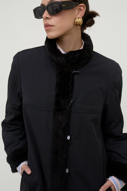 Padded coat with faux fur trim