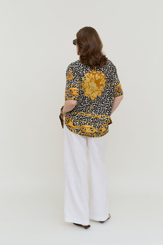 Leopard and gold silk blouse