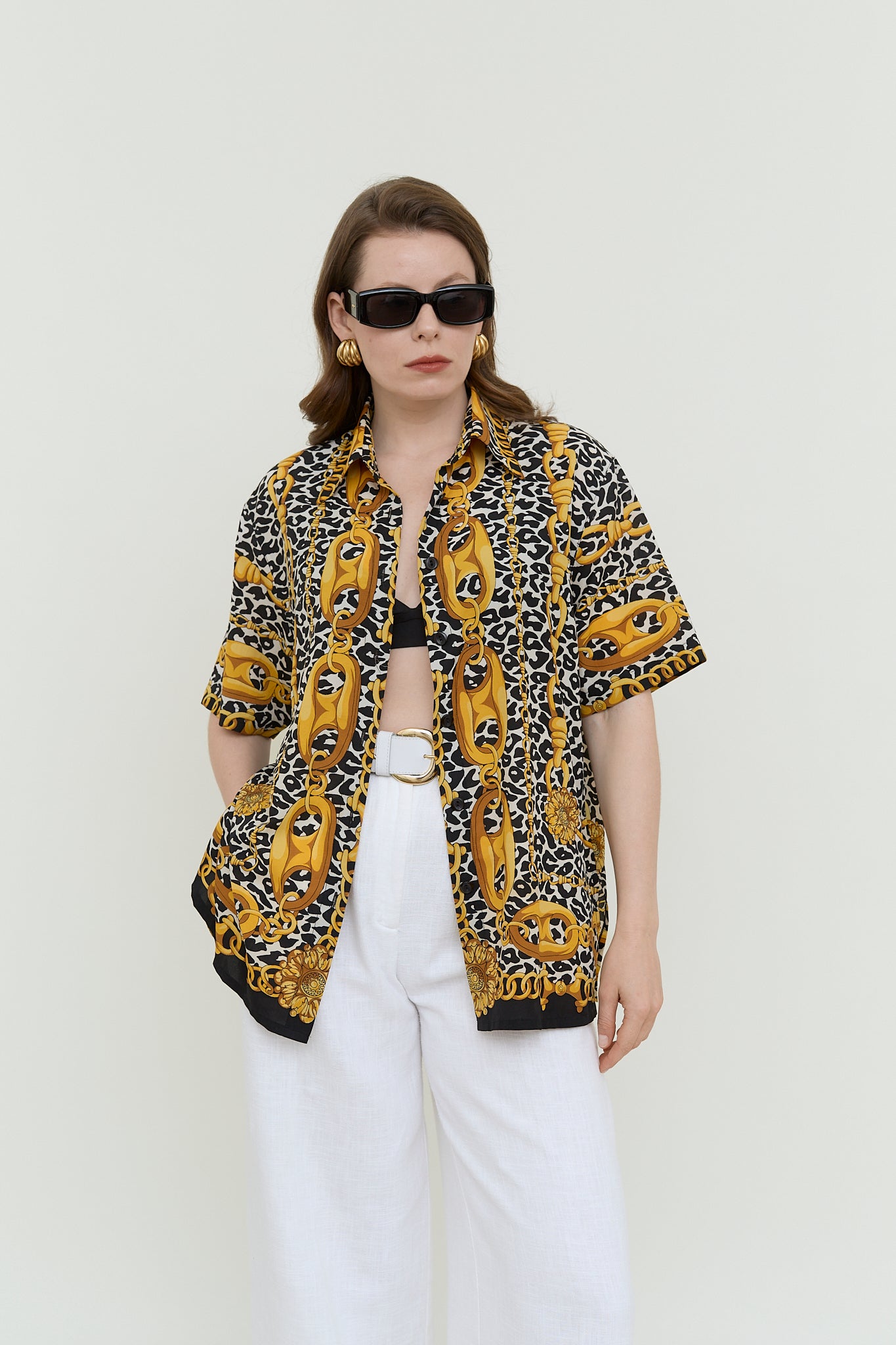 Baroque leopard silk blouse