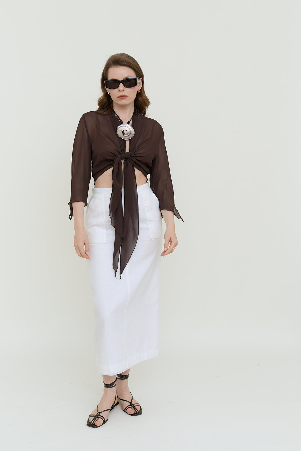 Linen midi skirt