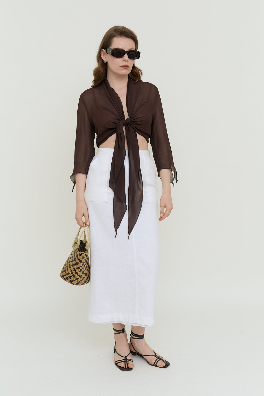 Linen midi skirt