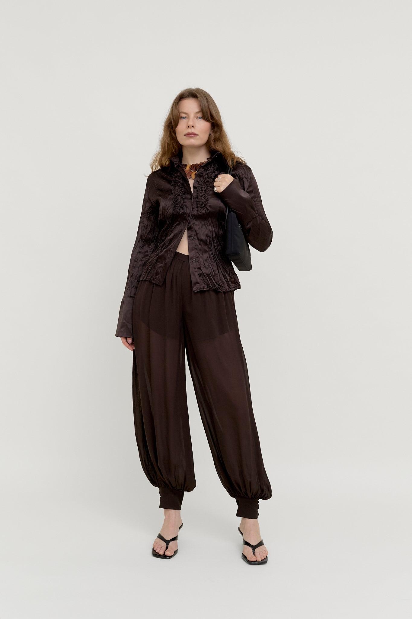 Chocolate ruffle blouse