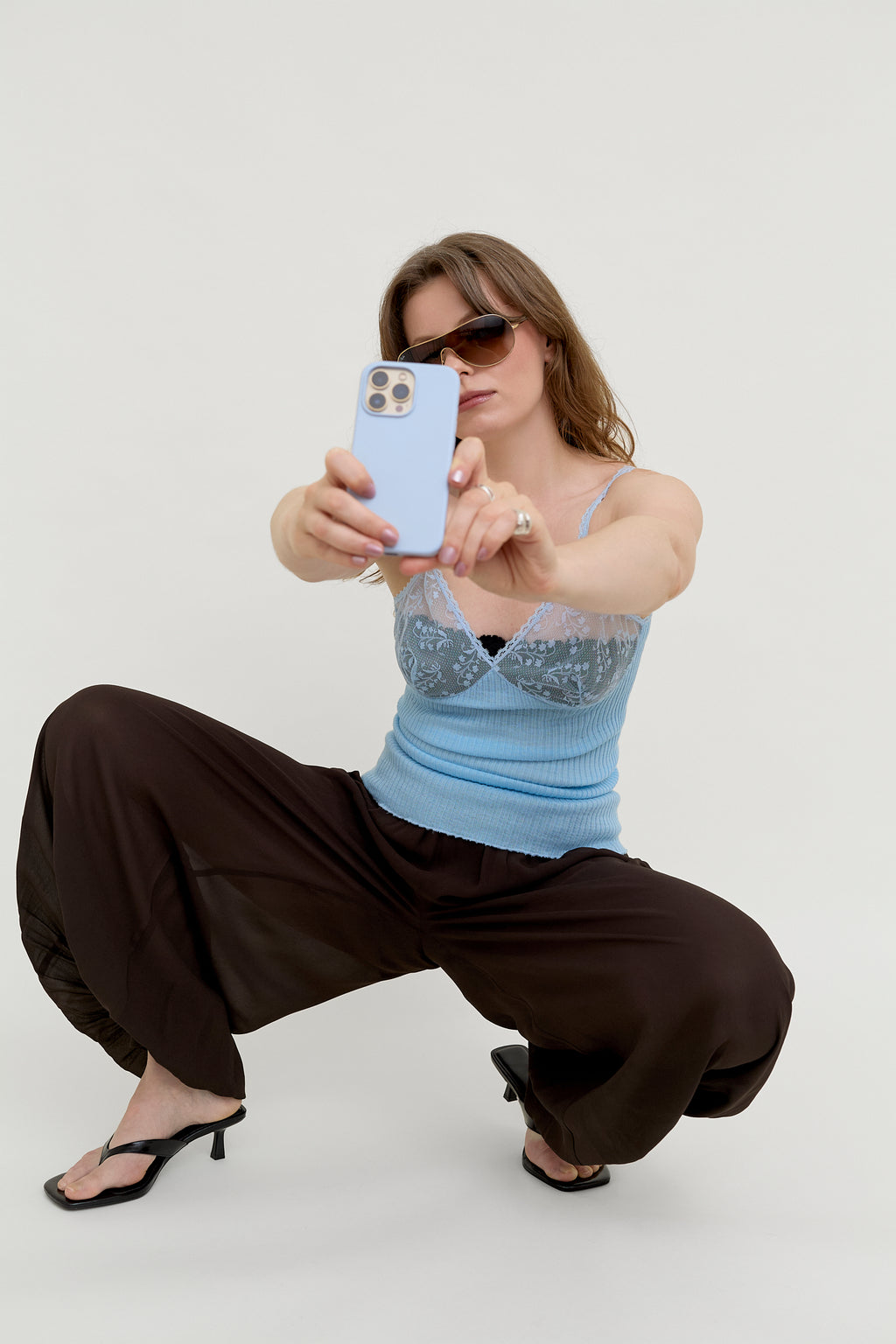 Powder blue lace camisole top