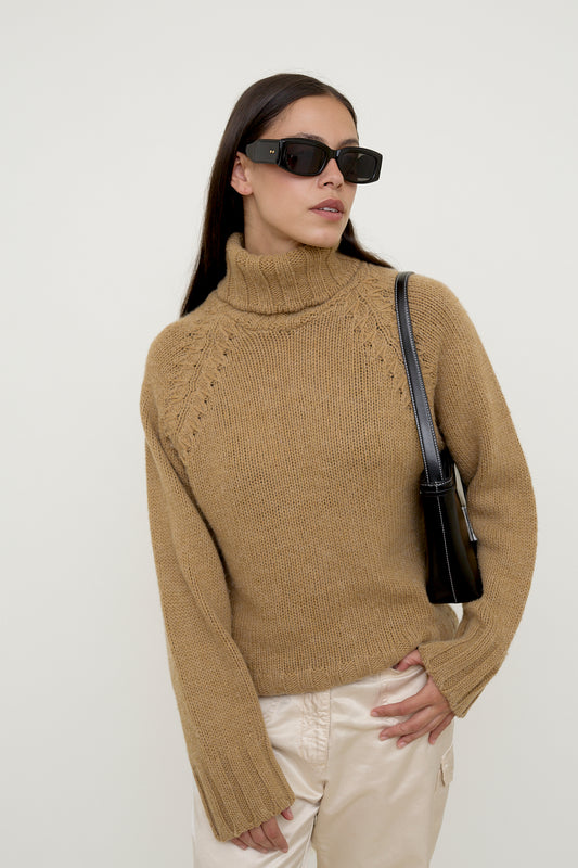 Beige wool turtleneck