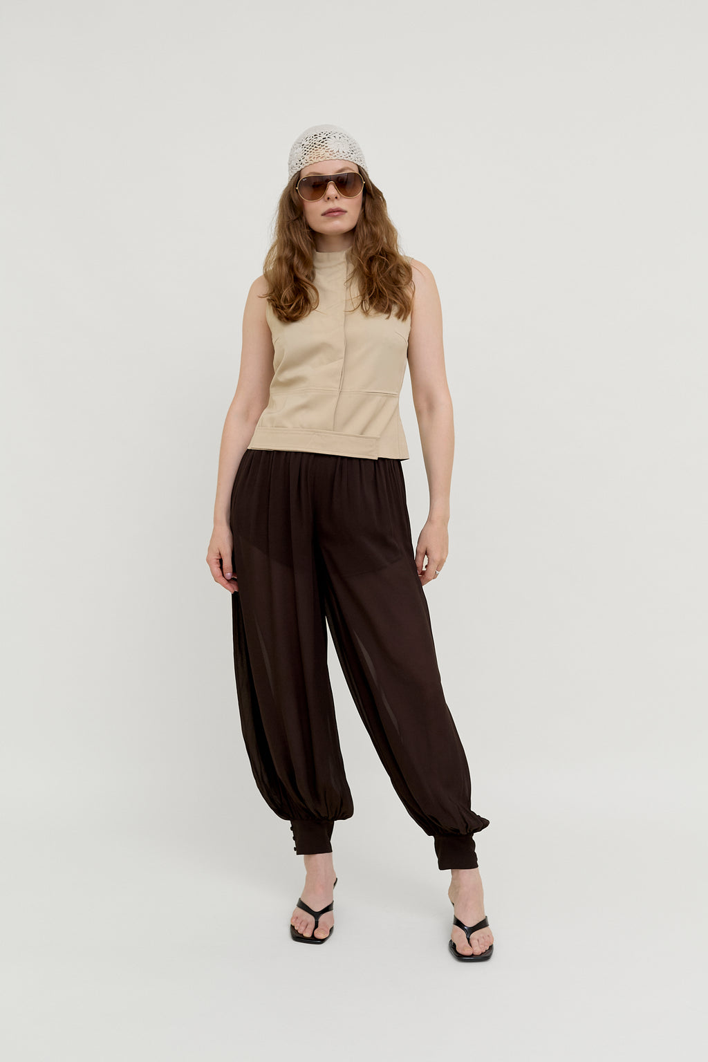 Beige sleeveless structured top