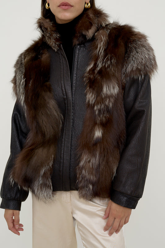 Vintage leather bomber with fur