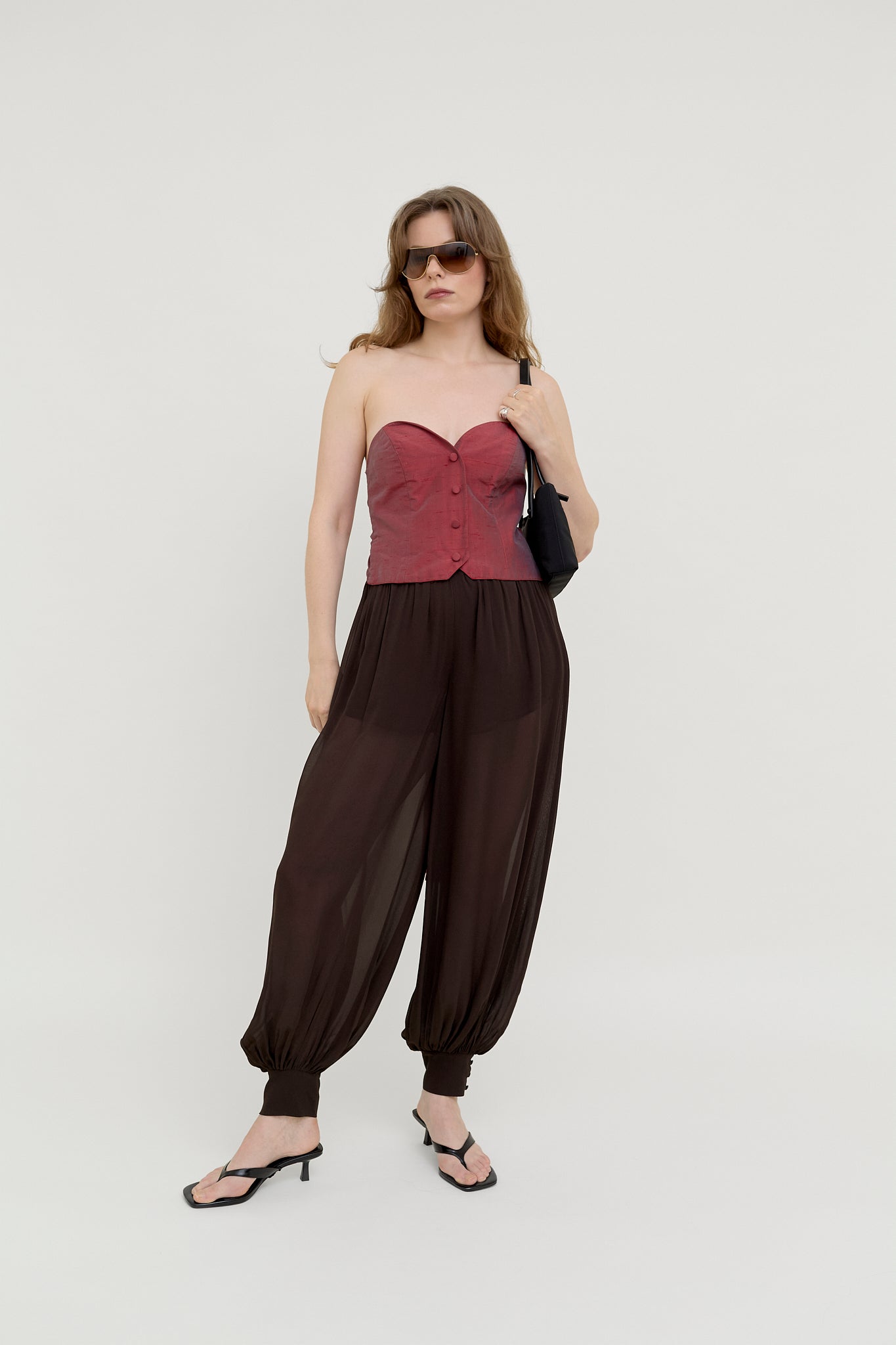 Raspberry silk tie-back corset top