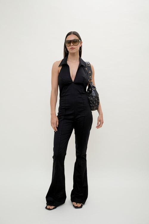 2000s black halter jumpsuit