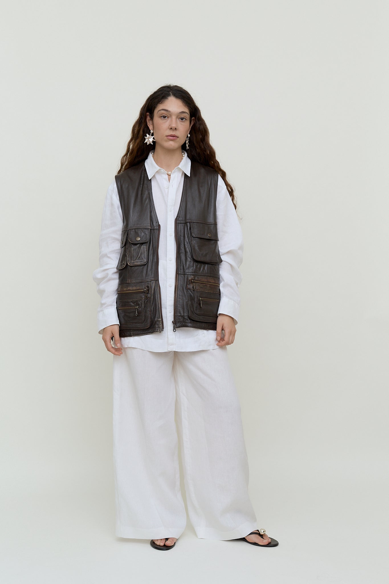 Vintage leather vest with pockets