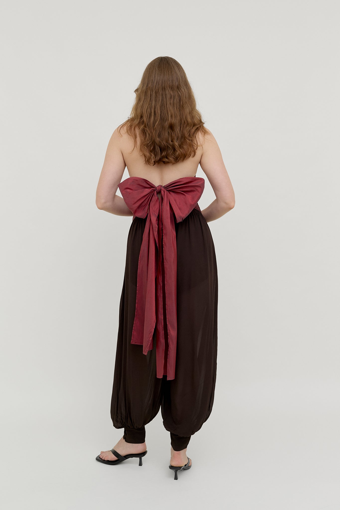 Raspberry silk tie-back corset top