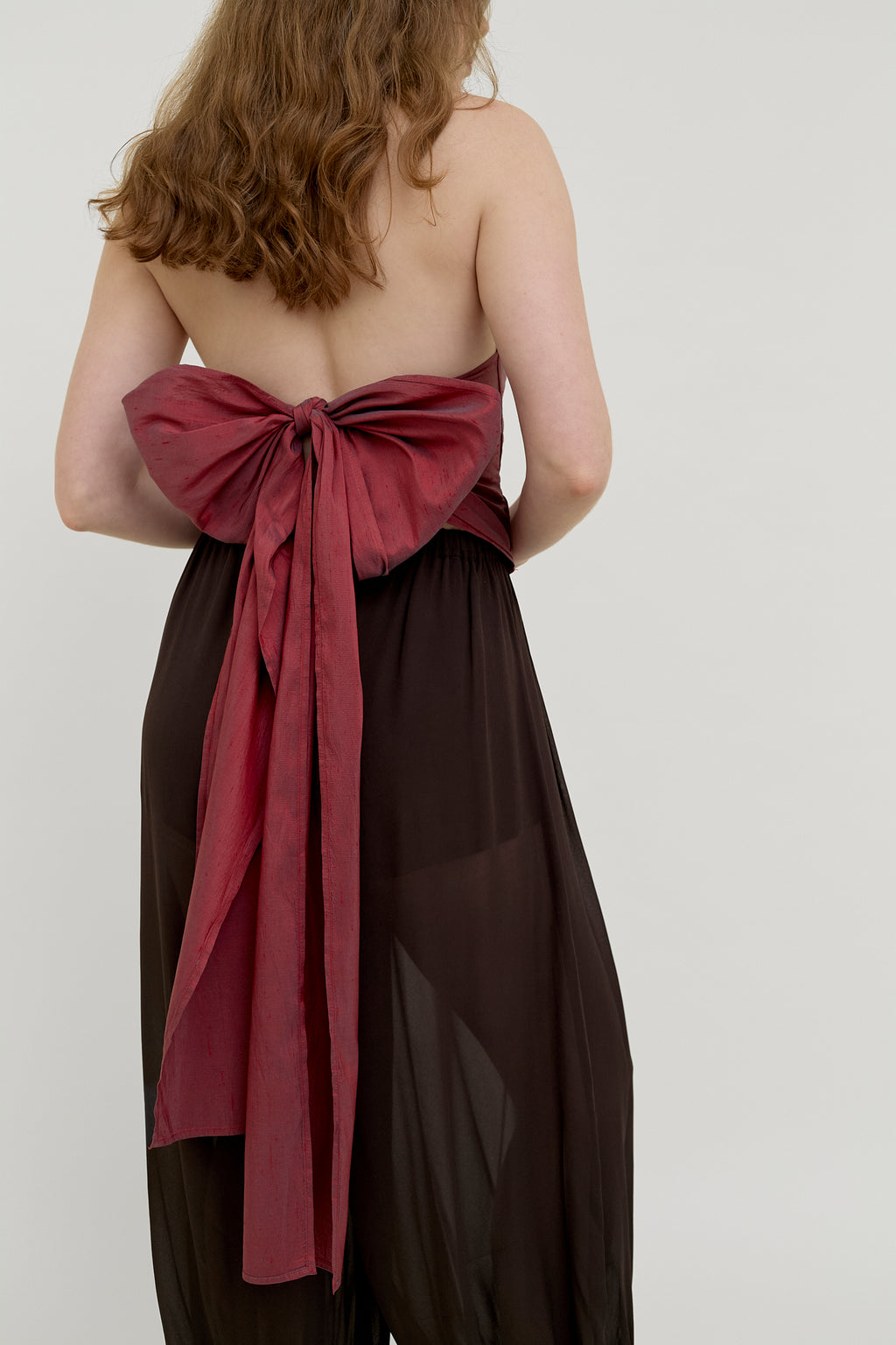 Raspberry silk tie-back corset top