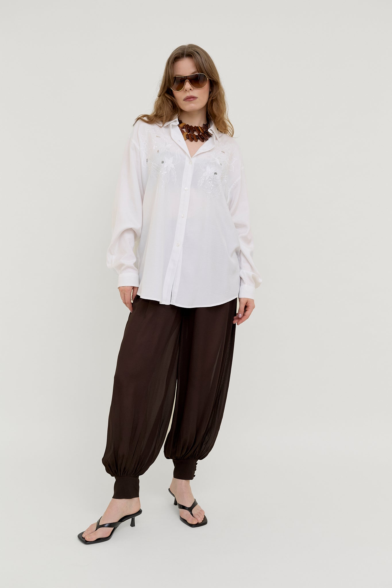 White Thai silk embroidered blouse