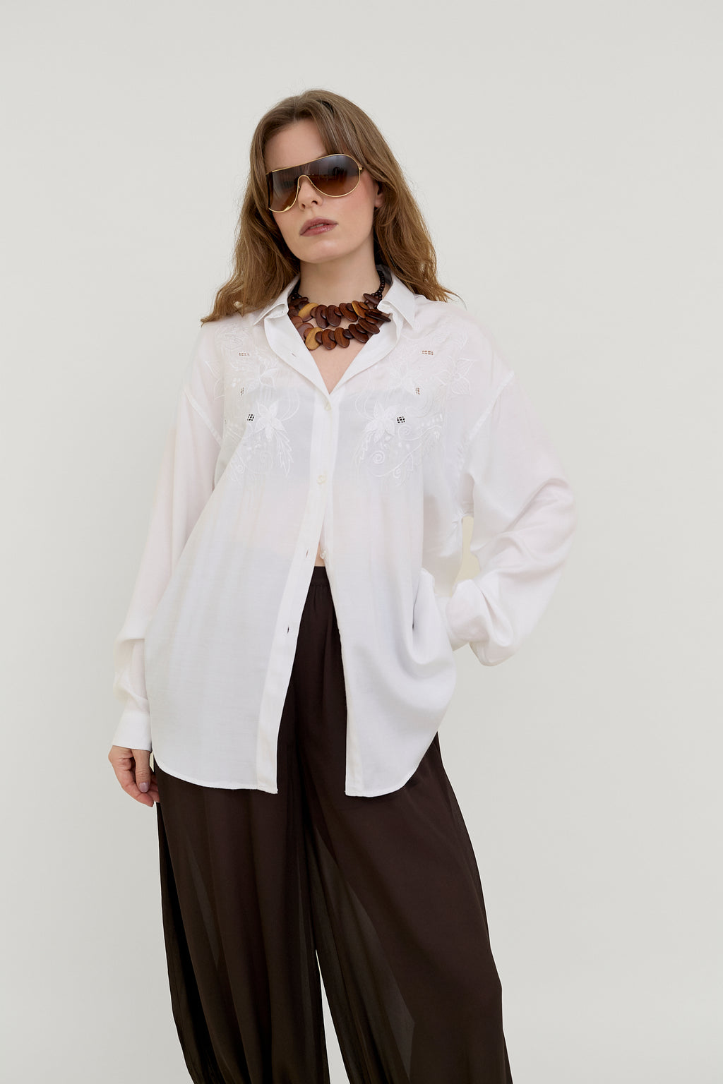 White Thai silk embroidered blouse