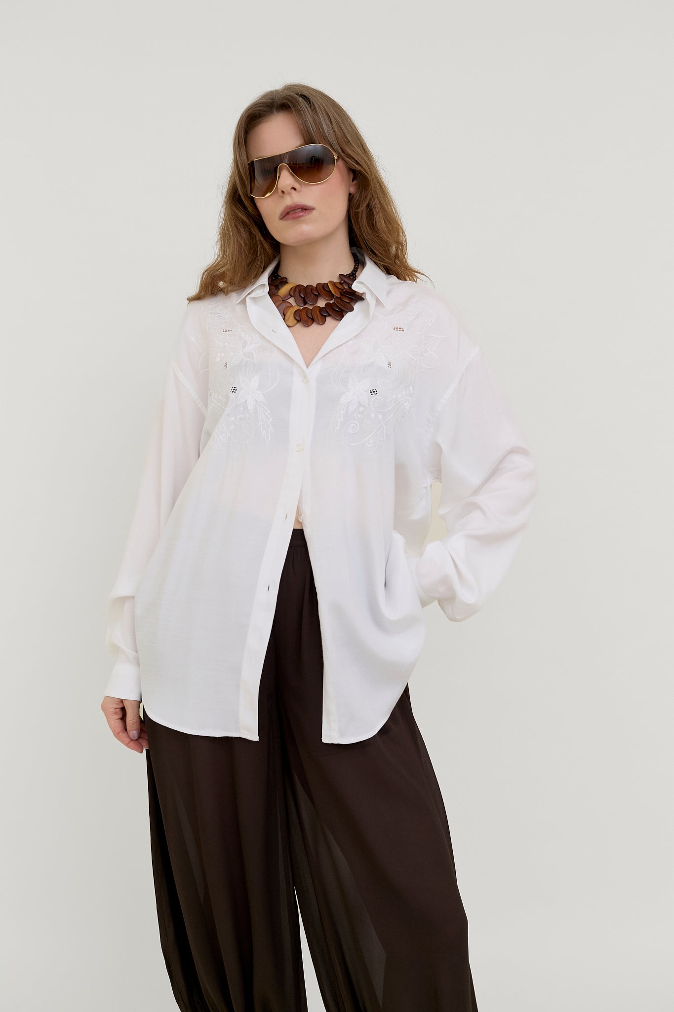 White Thai silk embroidered blouse