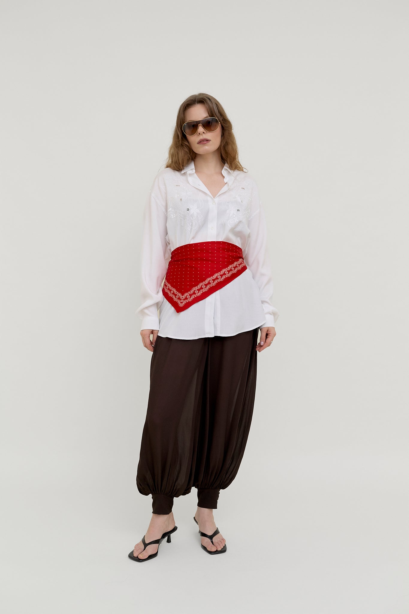 White Thai silk embroidered blouse