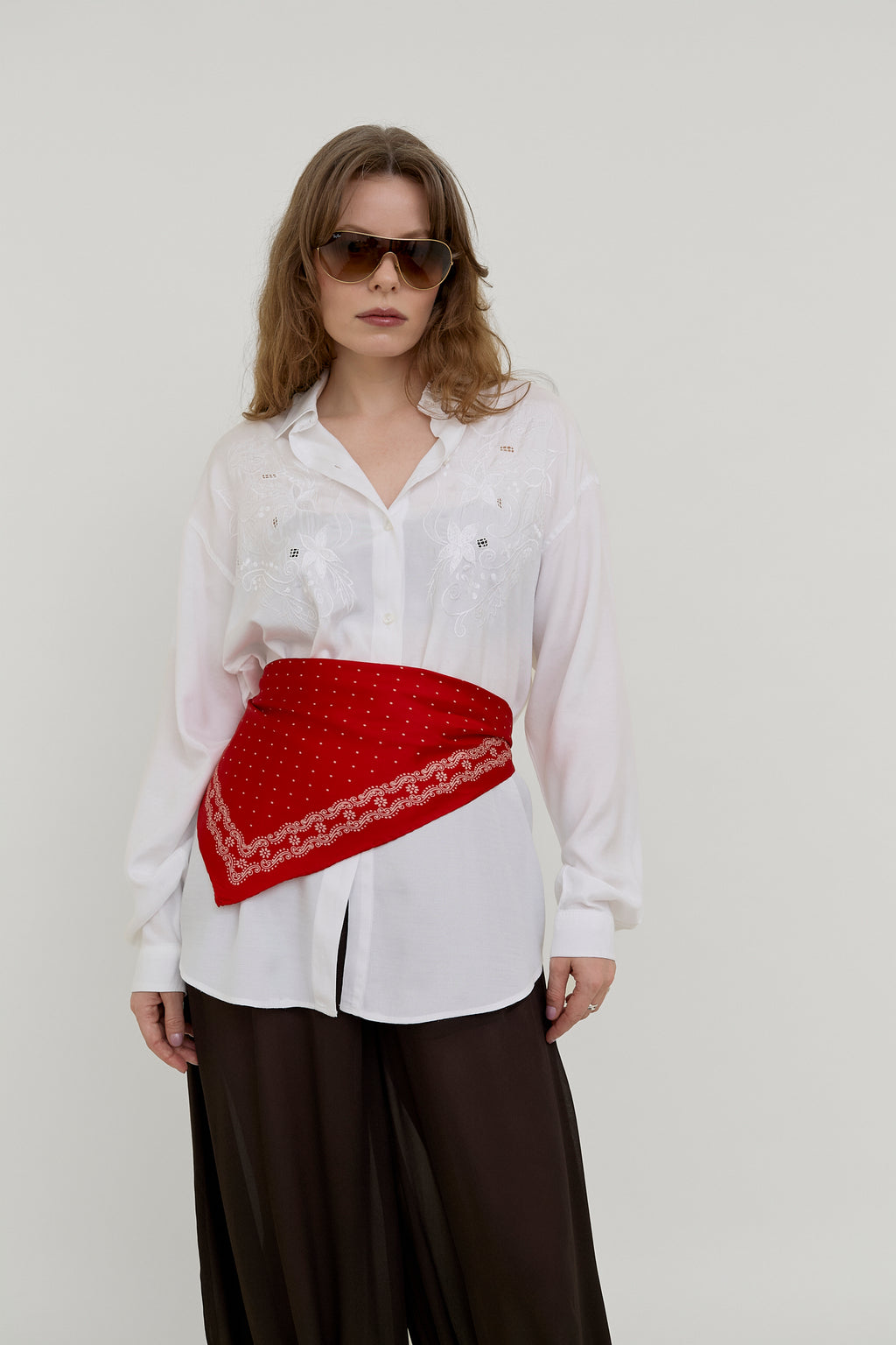 White Thai silk embroidered blouse