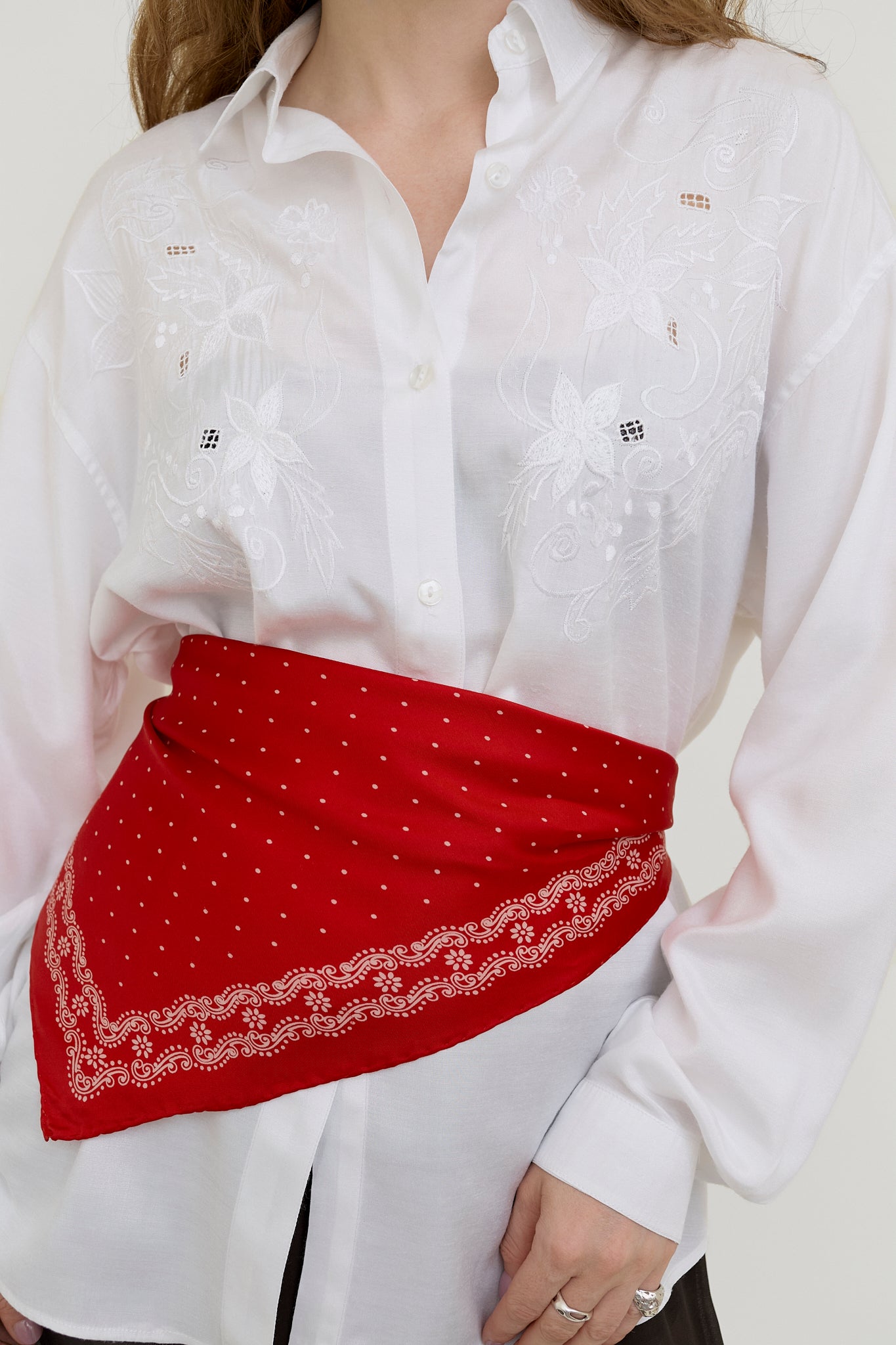 White Thai silk embroidered blouse