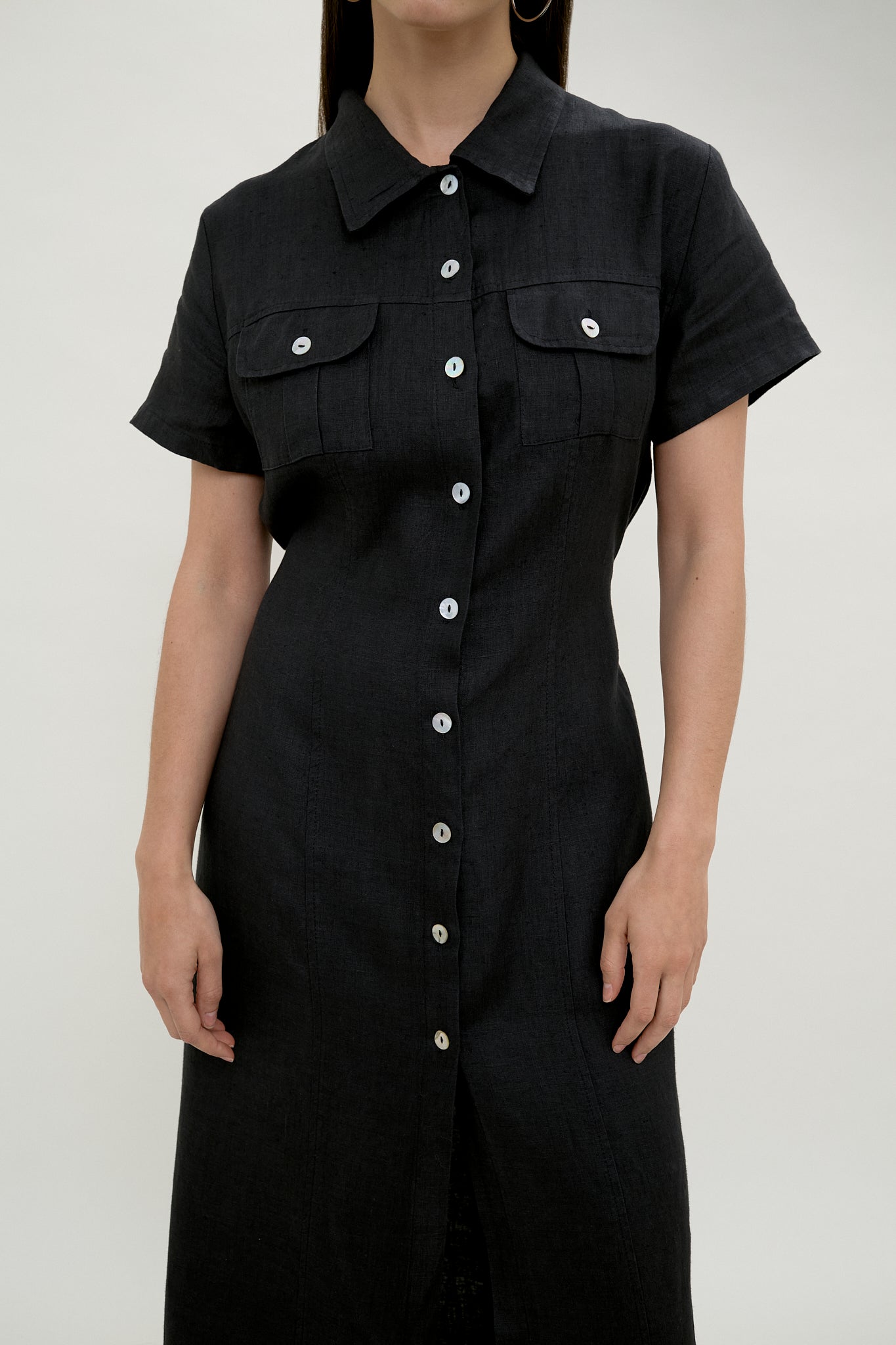 Black linen shirt dress