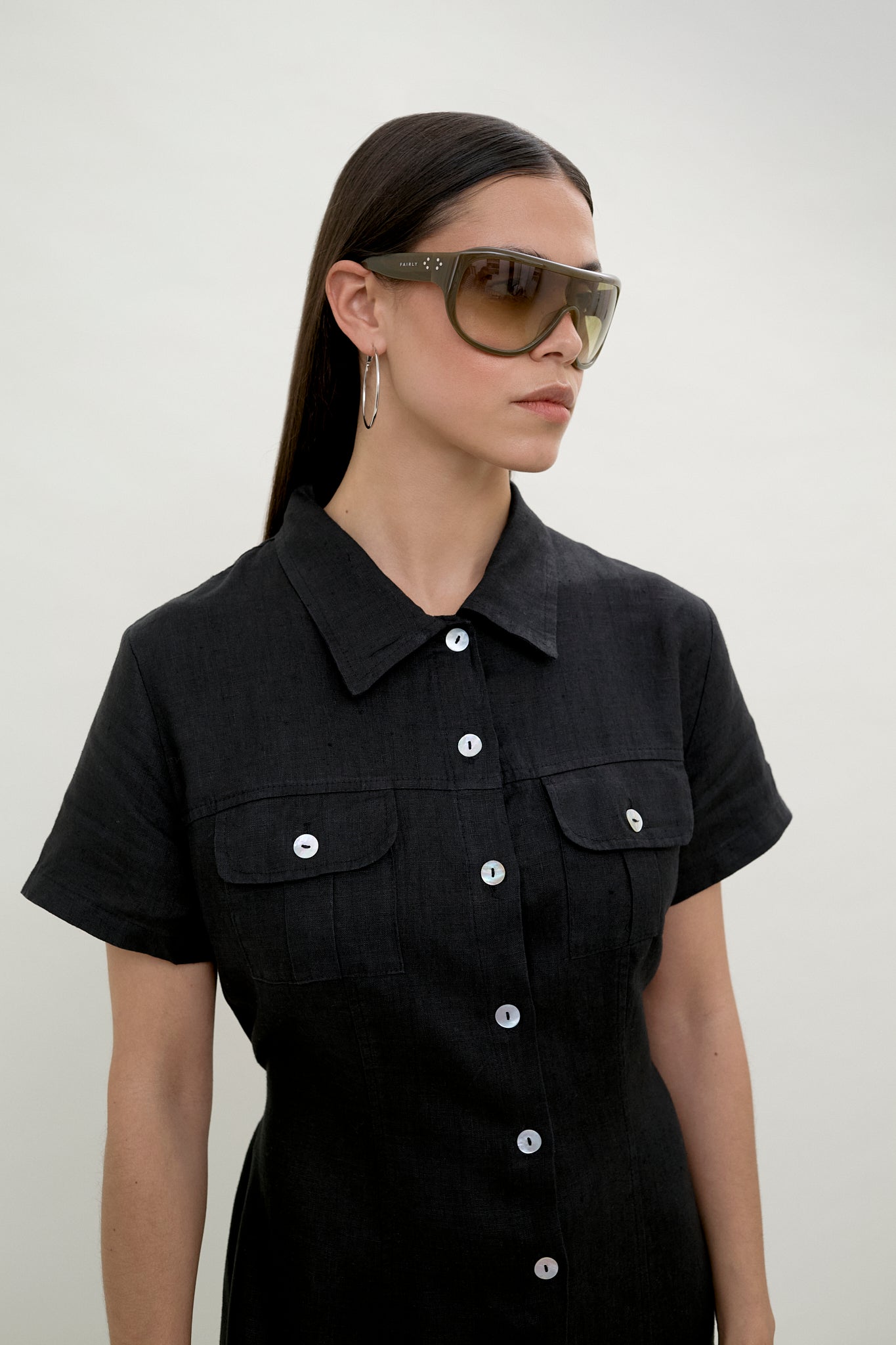 Black linen shirt dress