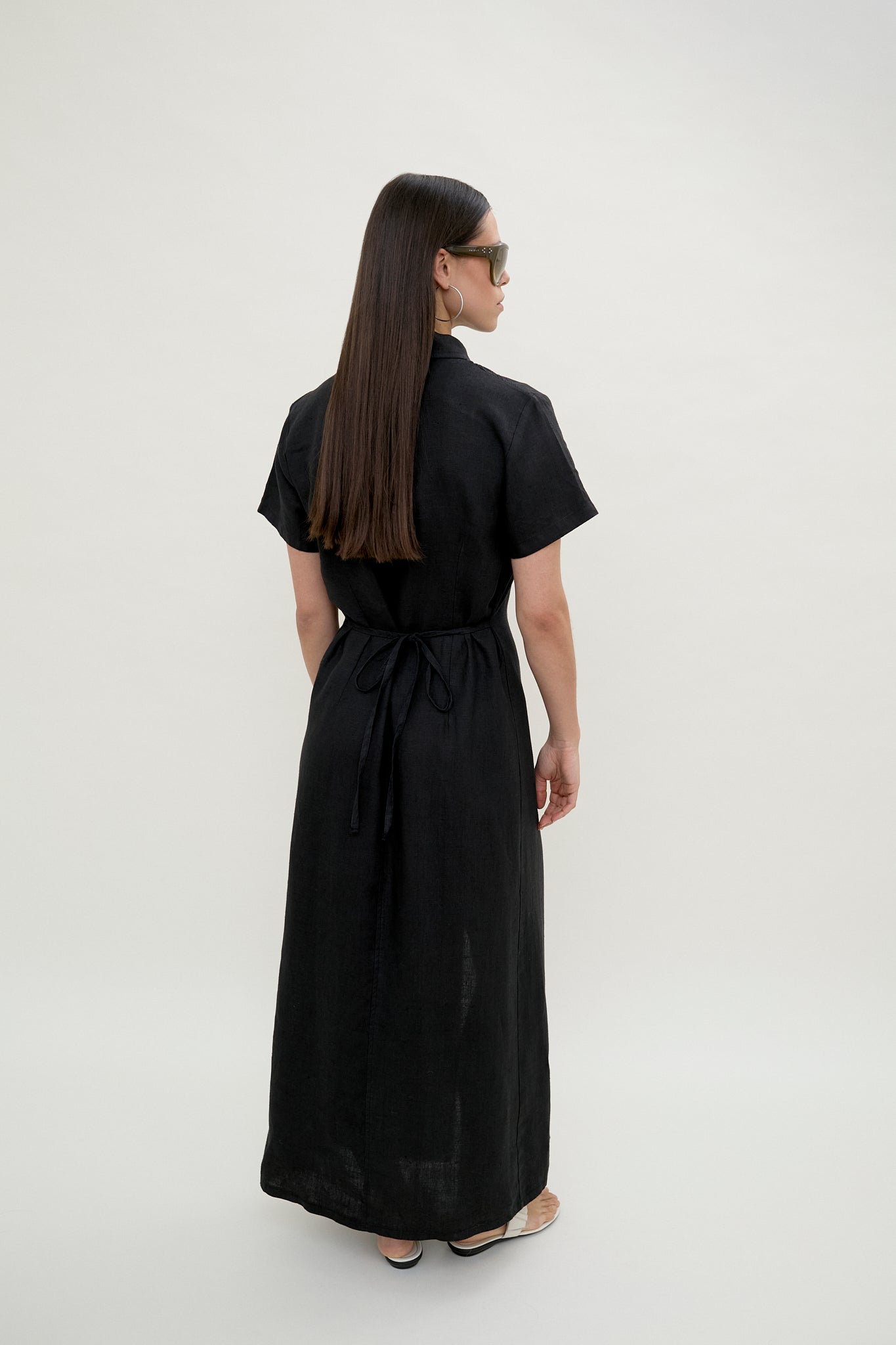 Black linen shirt dress