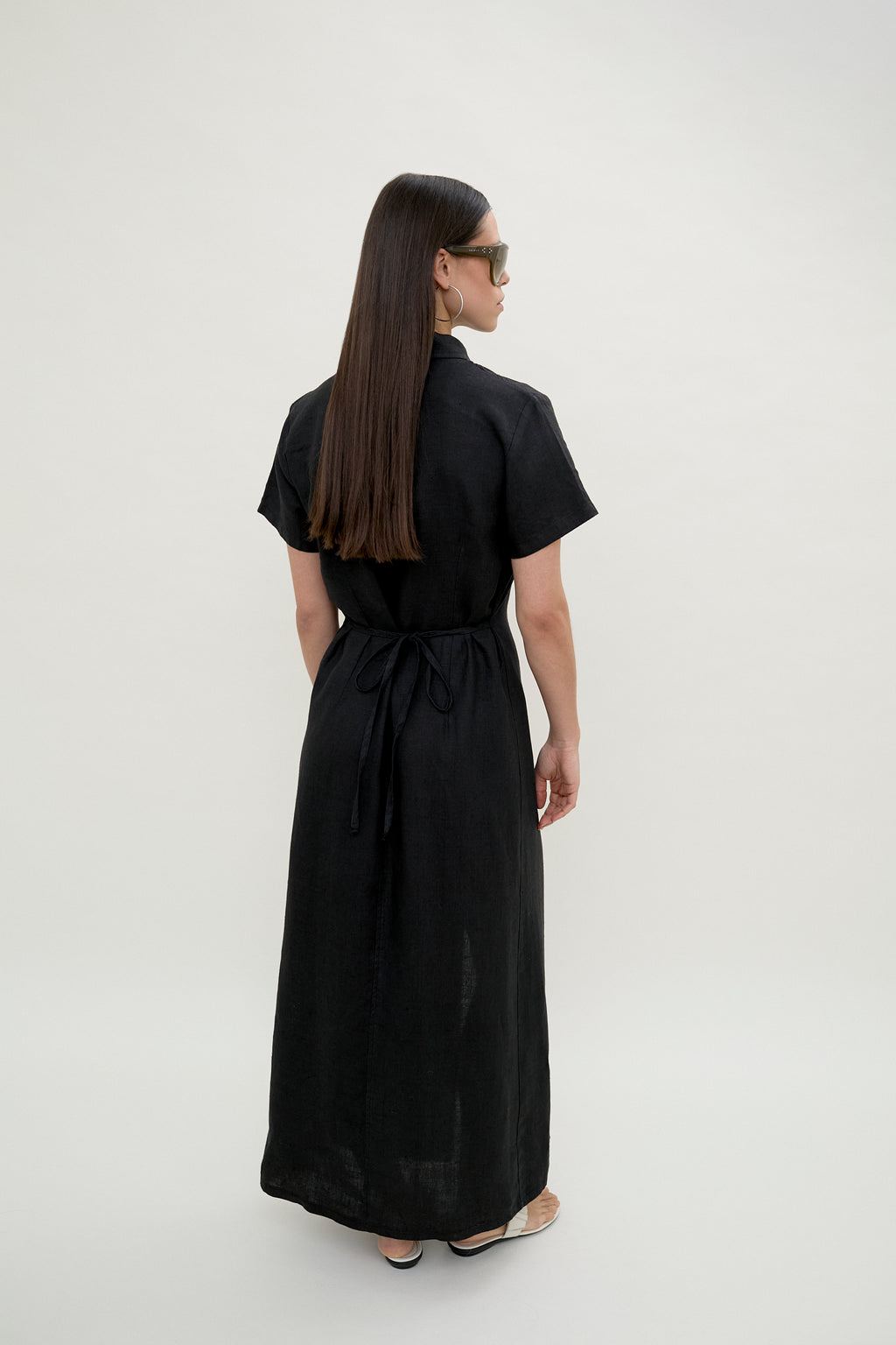 Black linen shirt dress