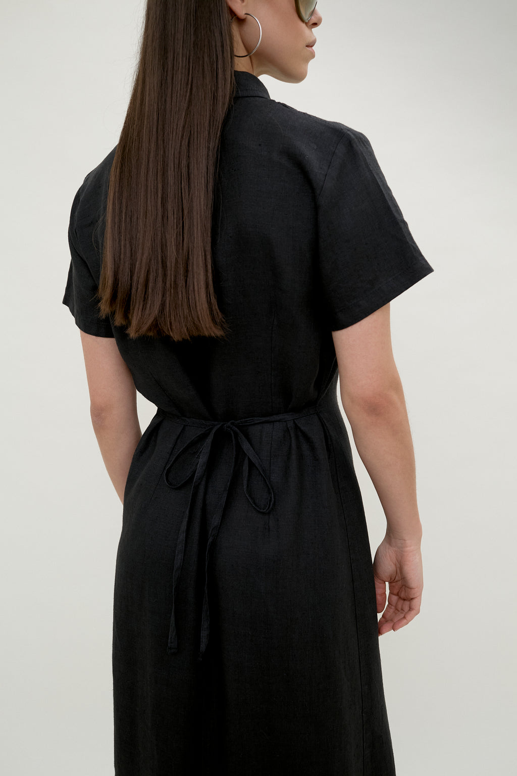 Black linen shirt dress